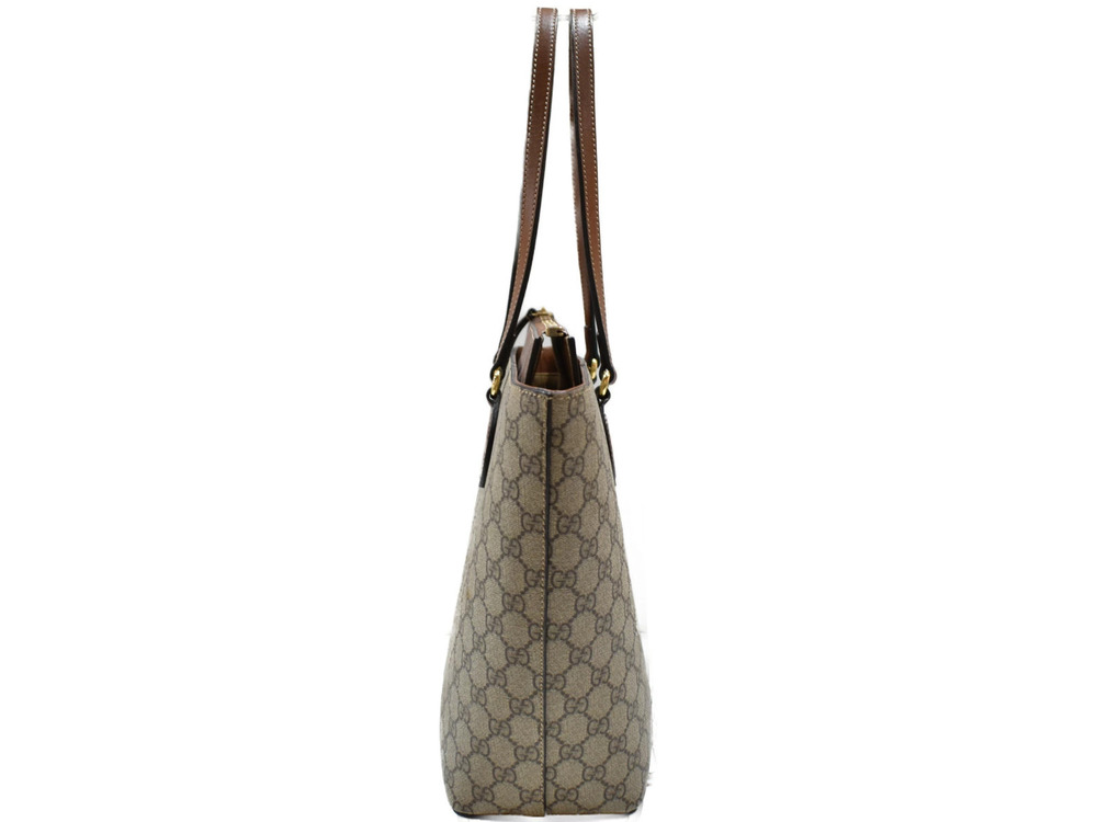 Gucci Beige Canvas Supreme Tote Brown Bag GG Leather